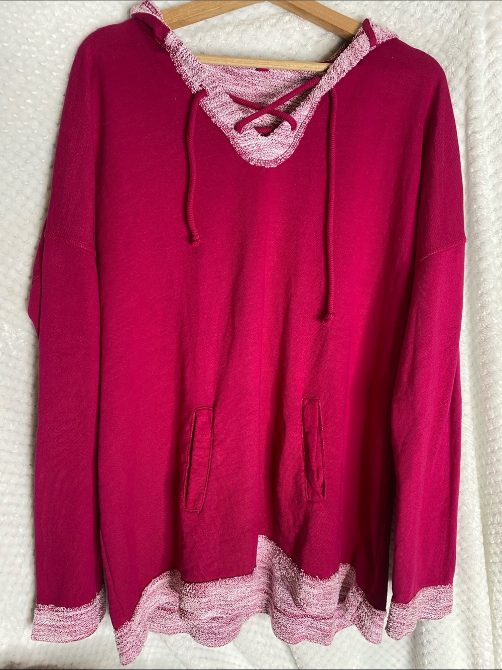 fresh produce Fuchsia Lace-Up Hoodie Pullover with textured Trim